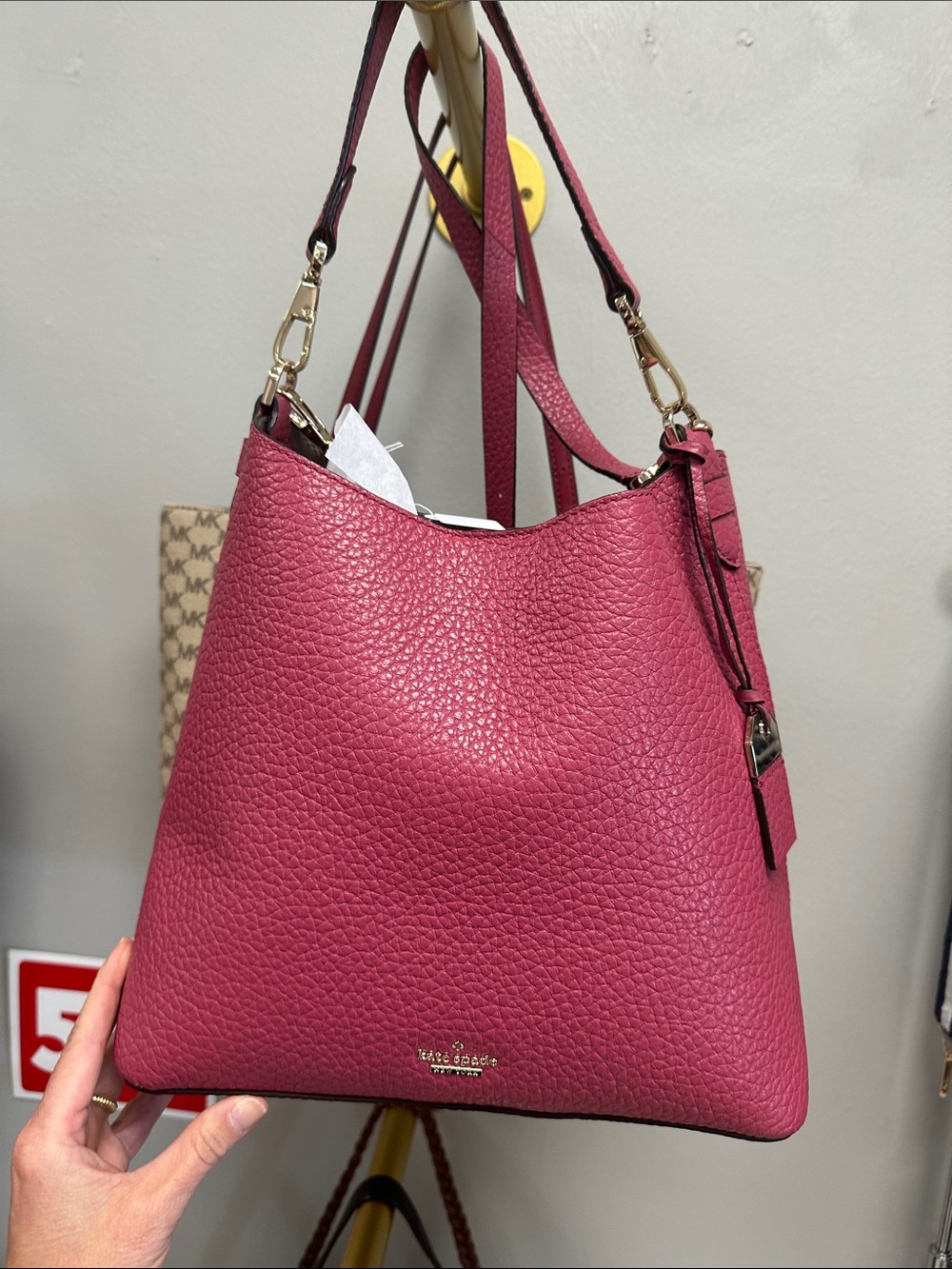 kate spade Pebbled Leather Shoulder Bag in Berry Pink